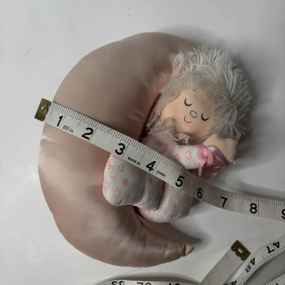 VTG Russ Berrie‎ Doll Girl Sitting Laying On Pink Moon Plush Nursery Decor SEE